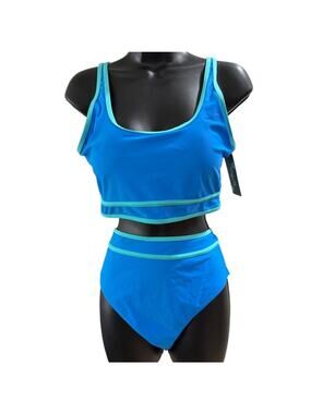 NEW Blooming Jelly Women's Color Block 2 Piece Bikini Blue/Green Size L